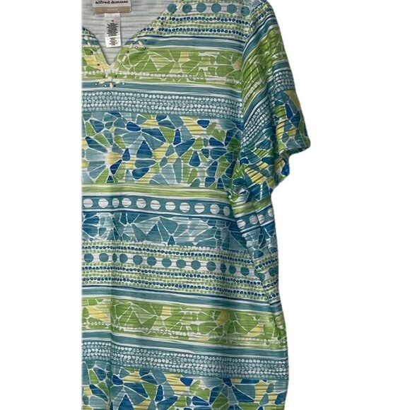Alfred Dunner Woman  Top Sz 1X Lined Pullover Embellish Collar Blue Green Shirt - Picture 4 of 11